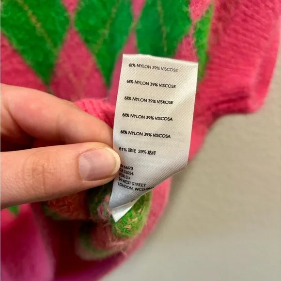 Free People Through The Motions Argyle Sweater Vest, pink + green, size S - Picture 7 of 7
